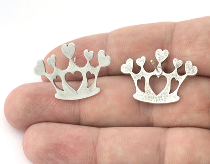 Crown, Hearts Earring Stud Post Antique Silver Plated Brass 29x21 mm Earring Blanks 5163 newline