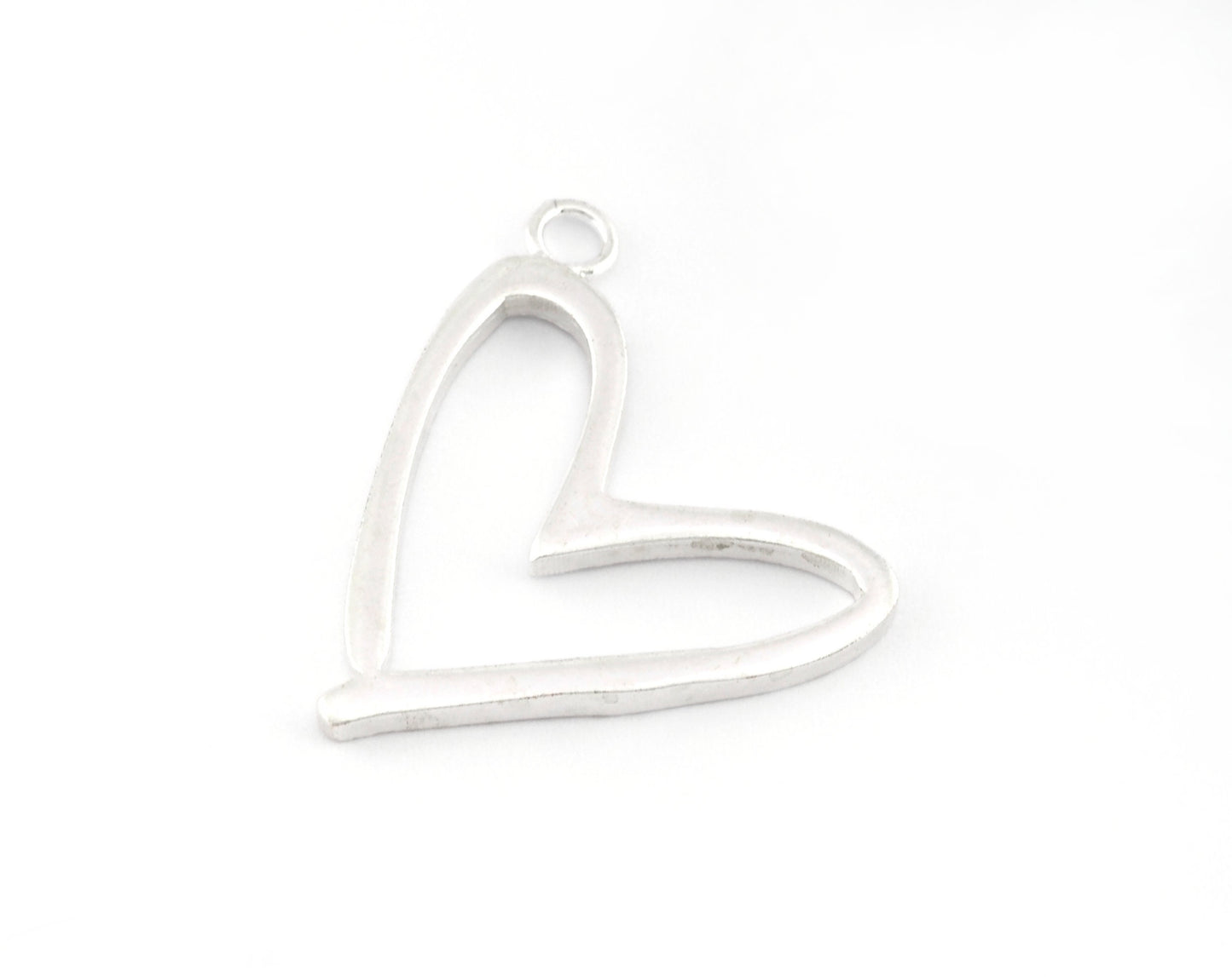 Heart Charms, Pendant, Shiny Silver Plated Brass 31mm 5159 newline