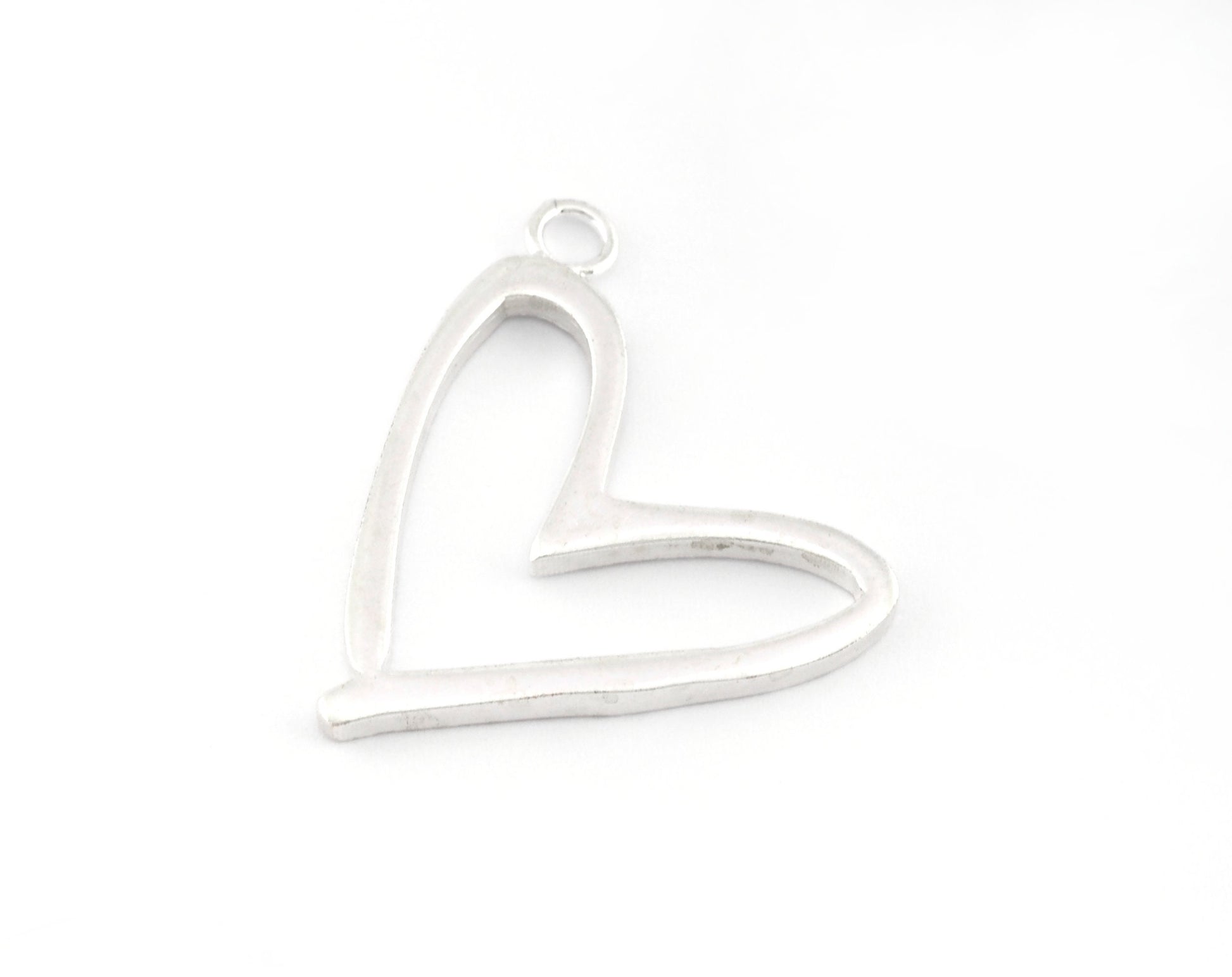 Heart Charms, Pendant, Shiny Silver Plated Brass 31mm 5159 newline