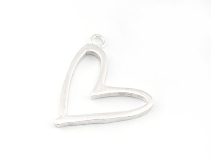 Heart Charms, Pendant, Shiny Silver Plated Brass 31mm 5159 newline