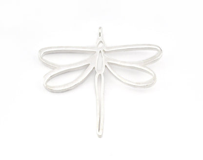 Dragonfly Charms, Pendant, Shiny Silver Plated Brass 38x38mm 5160 newline