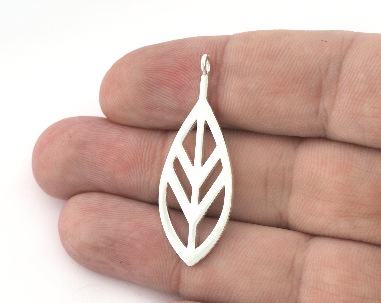 Leaf Charms, Pendant, Shiny Silver Plated Brass 43x16mm 5158 newline