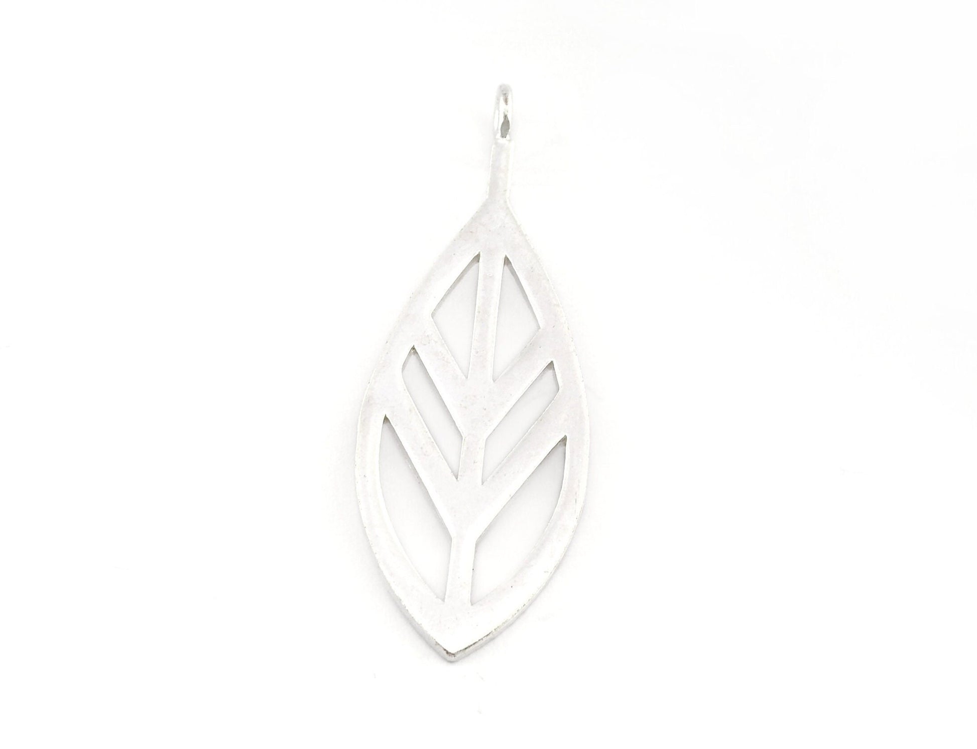 Leaf Charms, Pendant, Shiny Silver Plated Brass 43x16mm 5158 newline