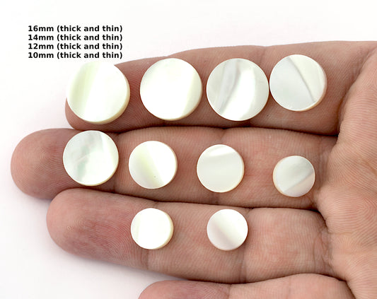 Mother of Pearl Round Flat Gemstone Flat Back Cabochons 10 12 14 16 mm (thick or thin) no hole cab34-14