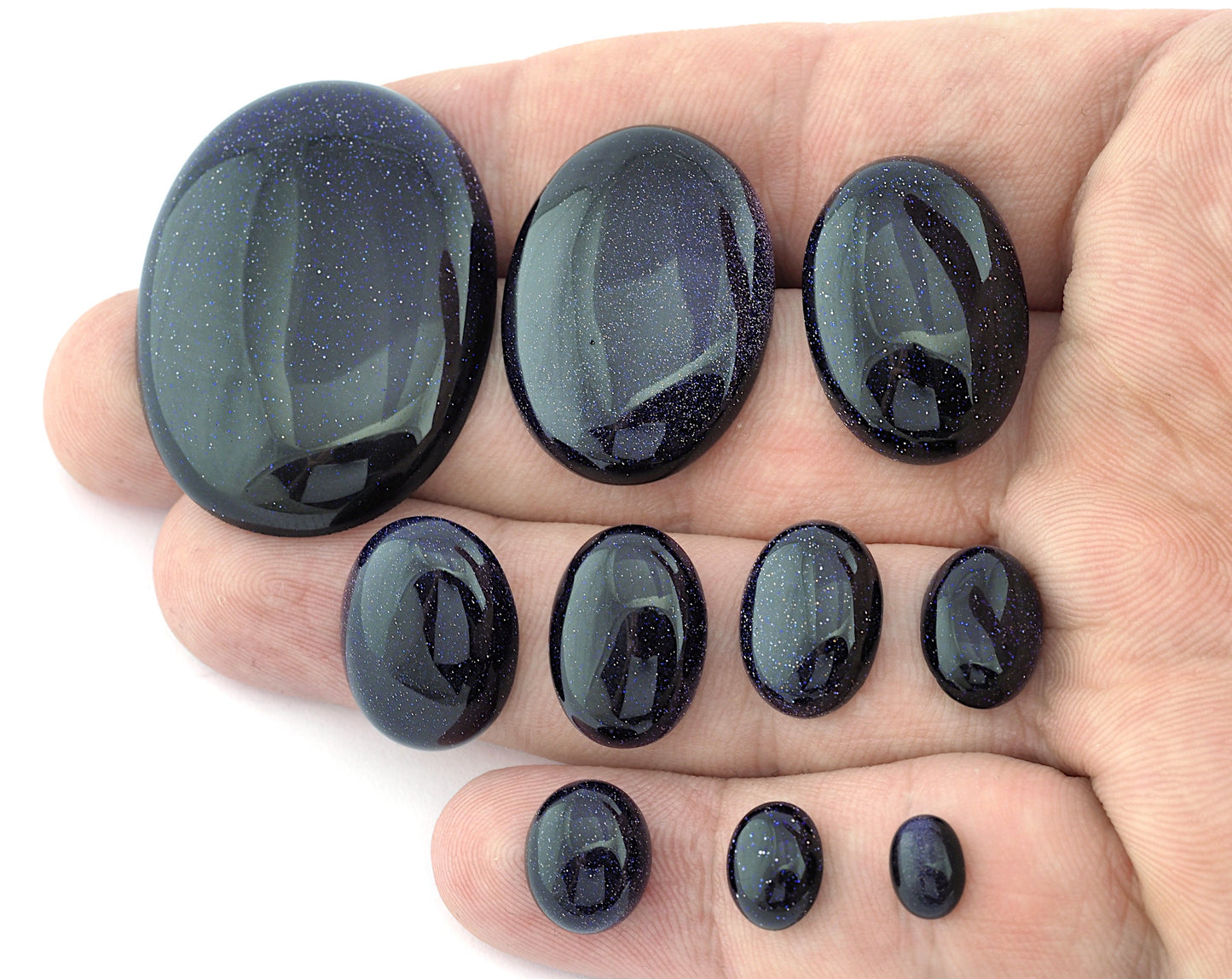 Blue Gold Stone Oval Dome Gemstone Flat Back Cabochons 6x8 8x10 10x12 10x14 12x16 13x18 15x20 18x25 22x30 30x40 mm no hole cab71-1