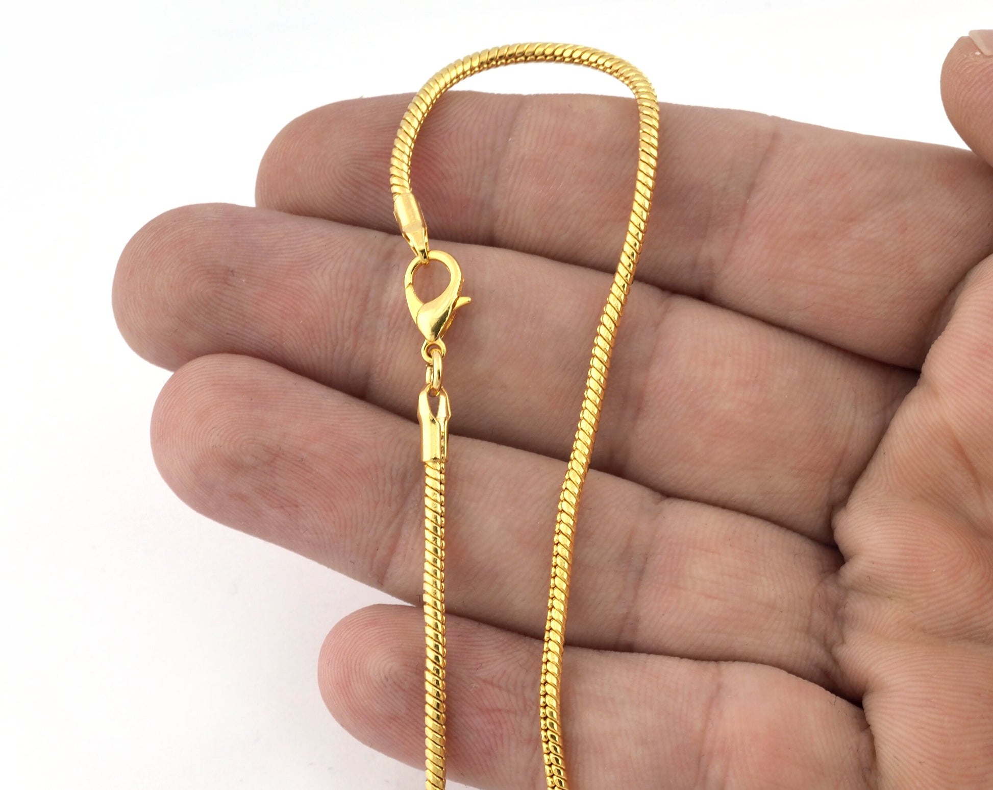 Gold Plated snake brass chain, Jewelry making chain with connectors and lobster clasp 2.2mm optional lenght 5173 5174