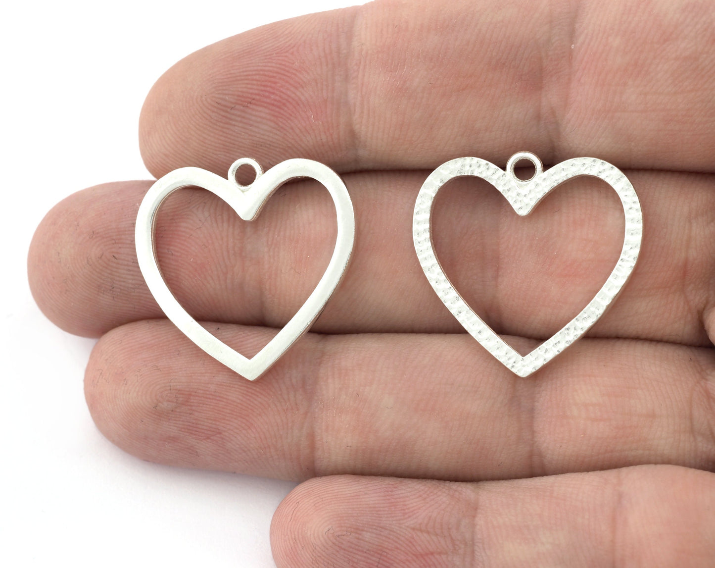 Heart Frame Charms, Pendant, Shiny Silver Plated Brass 26x25mm 5153 newline