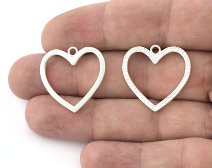 Heart Frame Charms, Pendant, Shiny Silver Plated Brass 26x25mm 5153 newline