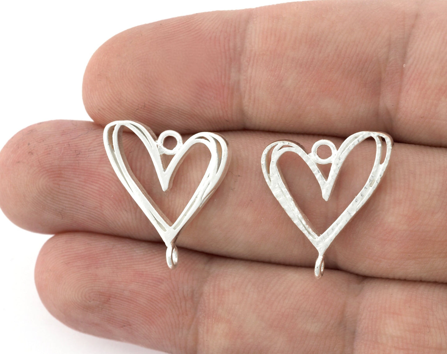 Heart Connector Charms, Pendant, Shiny Silver Plated Brass 22x20mm 5150 newline