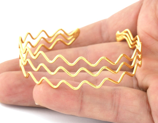 Zigzag Bracelet Base, Shiny Gold plated brass 5192