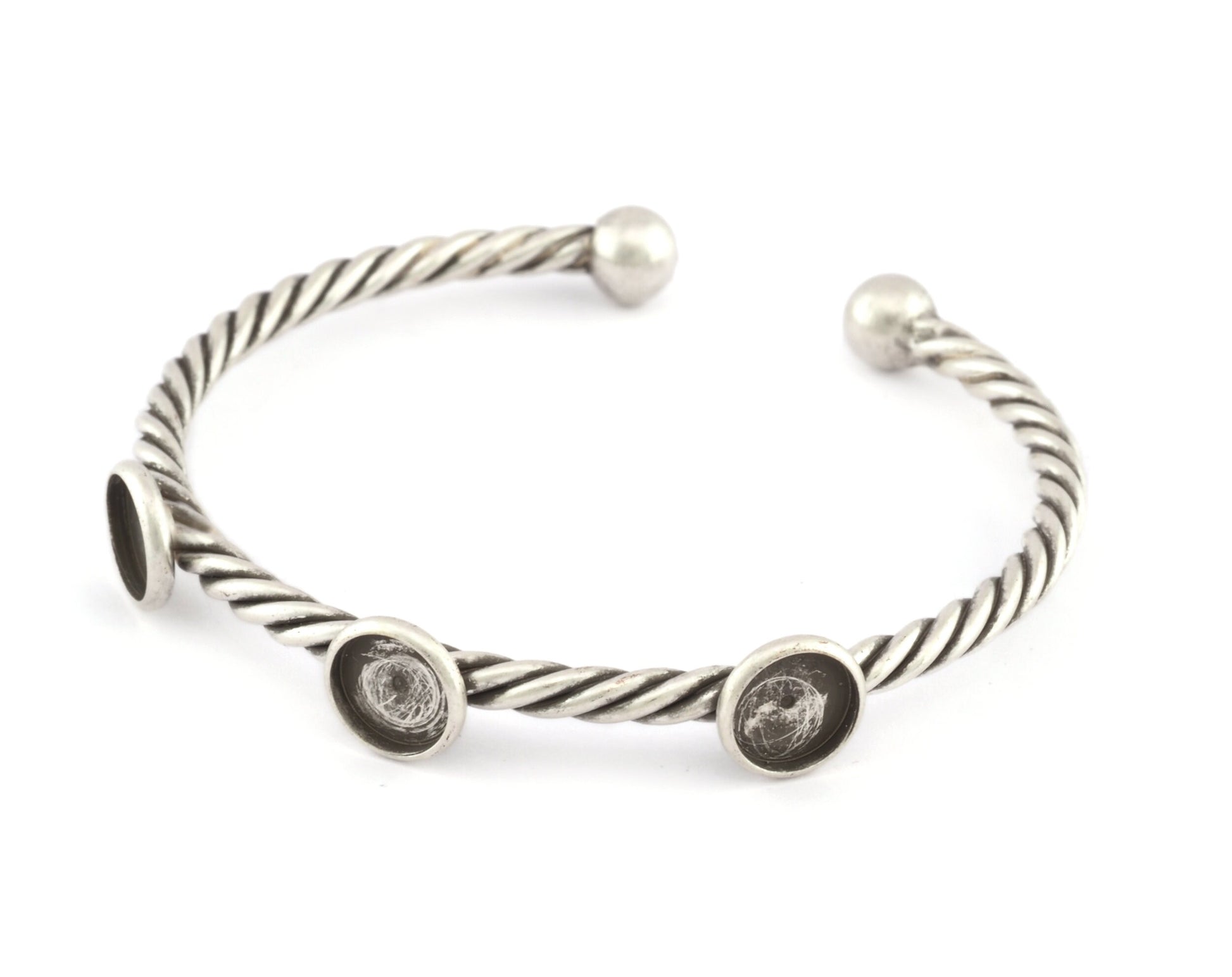 Swirl, Twisted, Spirals Blank Bezel Settings Bracelet Base, Antique silver plated copper (8mm Blank) 5210