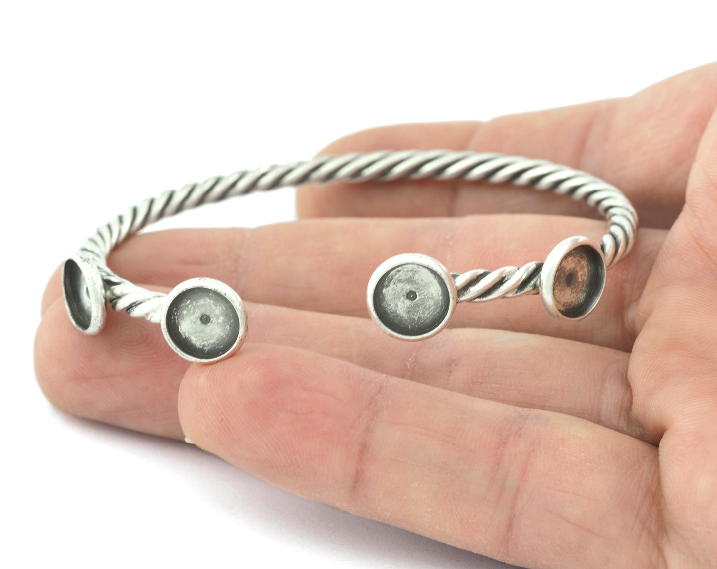 Twisted, Spirals, Swirl Bracelet Base, Blank Bezel Settings, Antique Silver plated Copper (8mm Blank) 5191