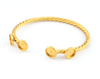 Twisted, Spirals, Swirl Bracelet Base, Blank Bezel Settings, Shiny gold plated Copper (8mm Blank) 5191