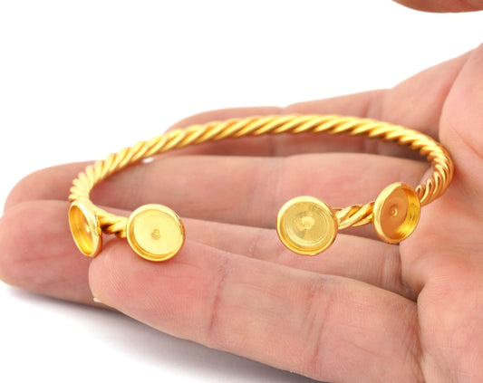 Twisted, Spirals, Swirl Bracelet Base, Blank Bezel Settings, Shiny gold plated Copper (8mm Blank) 5191