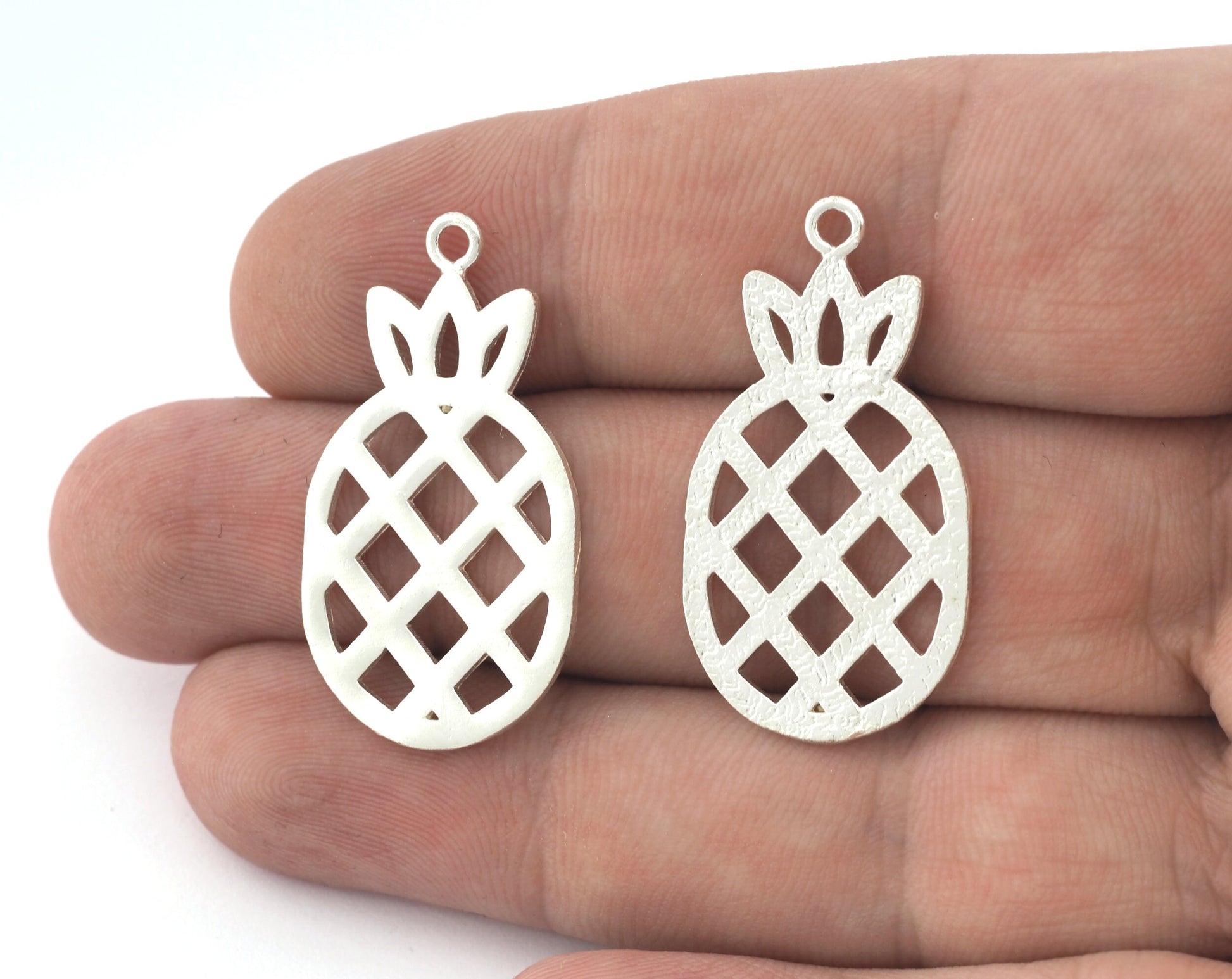 Pineapple Charms, Fruit Pendant, Shiny Silver Plated Brass 36x19mm 5165 newline