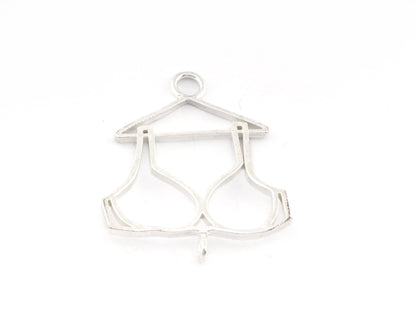 Bra, Underwear Hanger Charms, Pendant, Shiny Silver Plated Brass 32x26mm 5155 newline