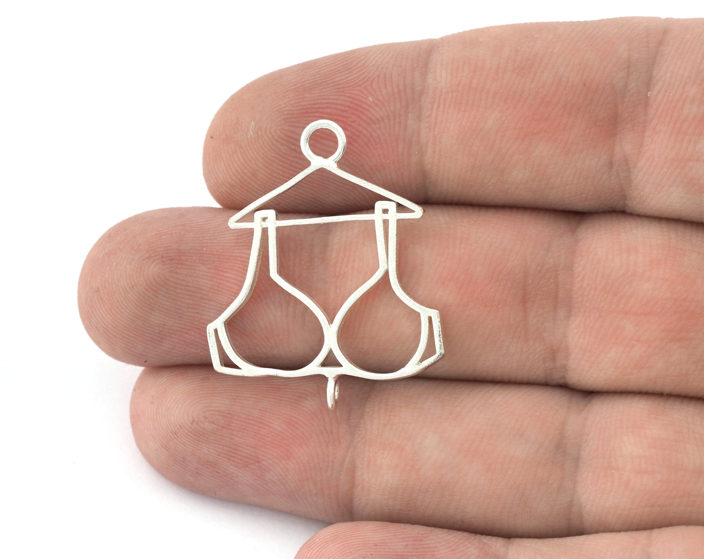 Bra, Underwear Hanger Charms, Pendant, Shiny Silver Plated Brass 32x26mm 5155 newline