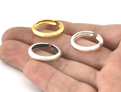 Curved Band Ring, Adjustable Shiny Gold - Shiny Silver - Antique Silver Plated Brass (17mm 6.5US inner size) 5202