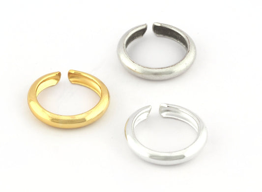 Curved Band Ring, Adjustable Shiny Gold - Shiny Silver - Antique Silver Plated Brass (17mm 6.5US inner size) 5202