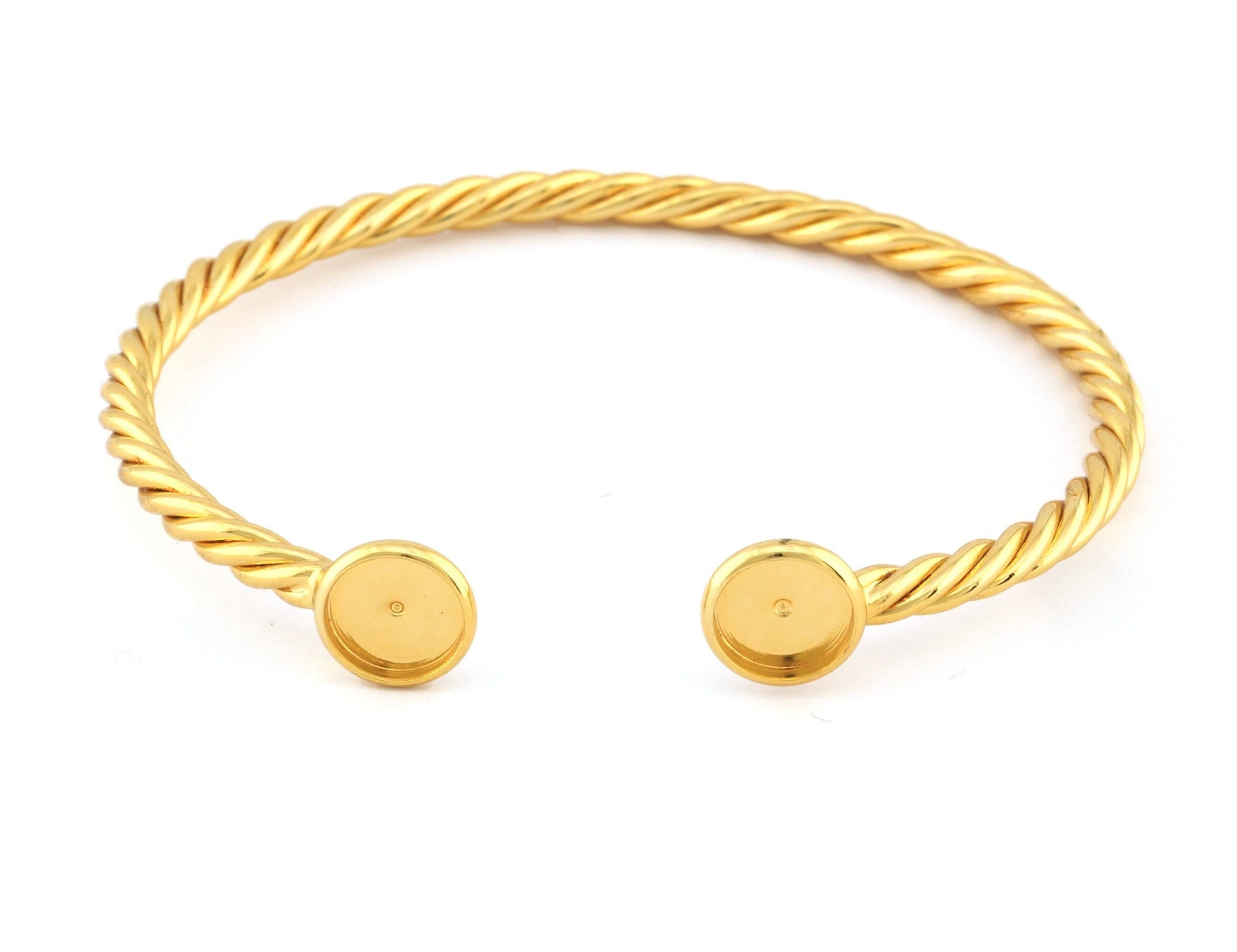 Twisted, Spirals, Swirl Bracelet Base, Blank Bezel Settings, Shiny Gold plated copper (8mm Blank) 5190