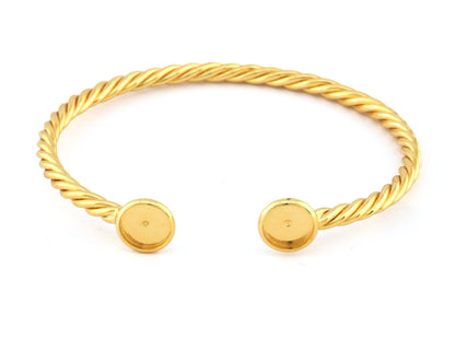 Twisted, Spirals, Swirl Bracelet Base, Blank Bezel Settings, Shiny Gold plated copper (8mm Blank) 5190