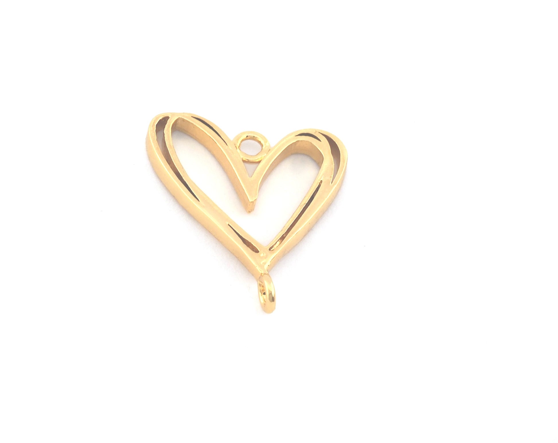 Heart Connector Charms, Pendant, Shiny Gold Plated Brass 22x20mm 5150 newline