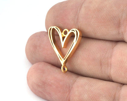 Heart Connector Charms, Pendant, Shiny Gold Plated Brass 22x20mm 5150 newline