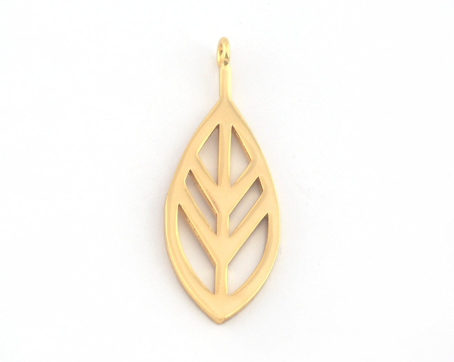 Leaf Charms, Pendant, Shiny Gold Plated Brass 43x16mm 5158 newline