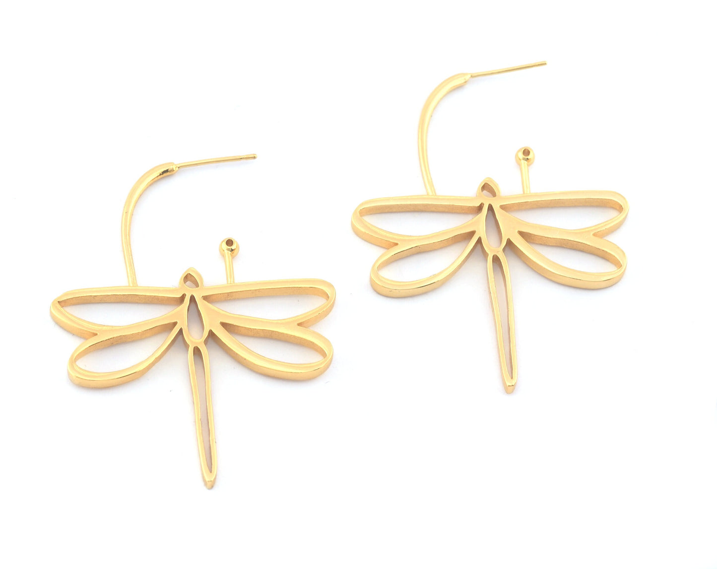 Dragonfly Earring Stud Post Shiny Gold Plated Brass 50x40 mm Earring Blanks 5152 newline