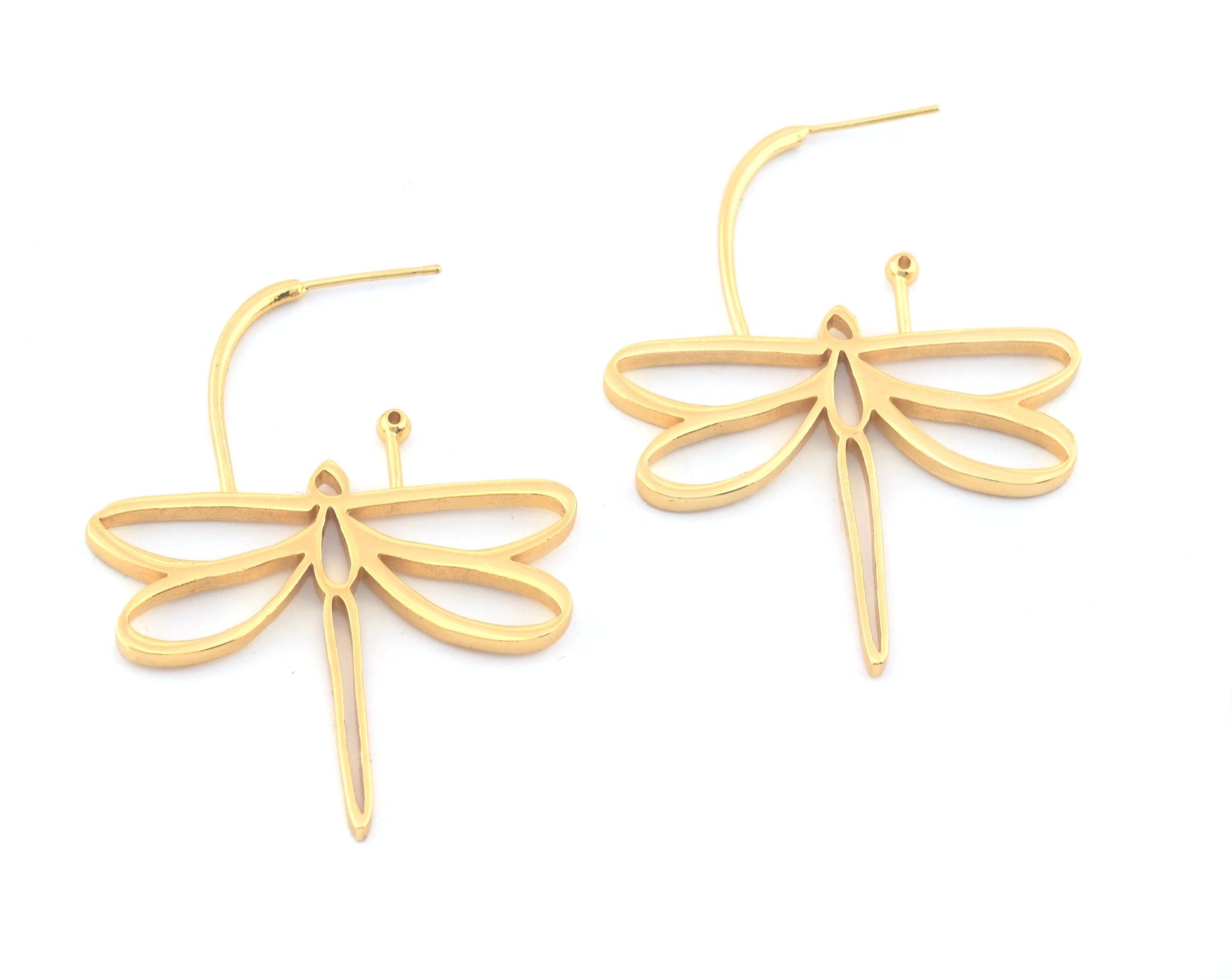 Dragonfly Earring Stud Post Shiny Gold Plated Brass 50x40 mm Earring Blanks 5152 newline