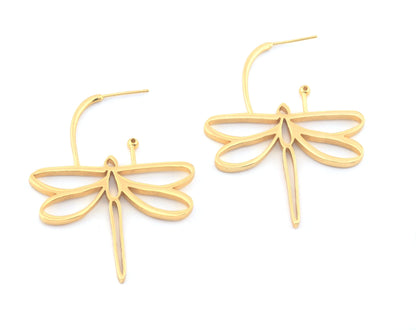 Dragonfly Earring Stud Post Shiny Gold Plated Brass 50x40 mm Earring Blanks 5152 newline