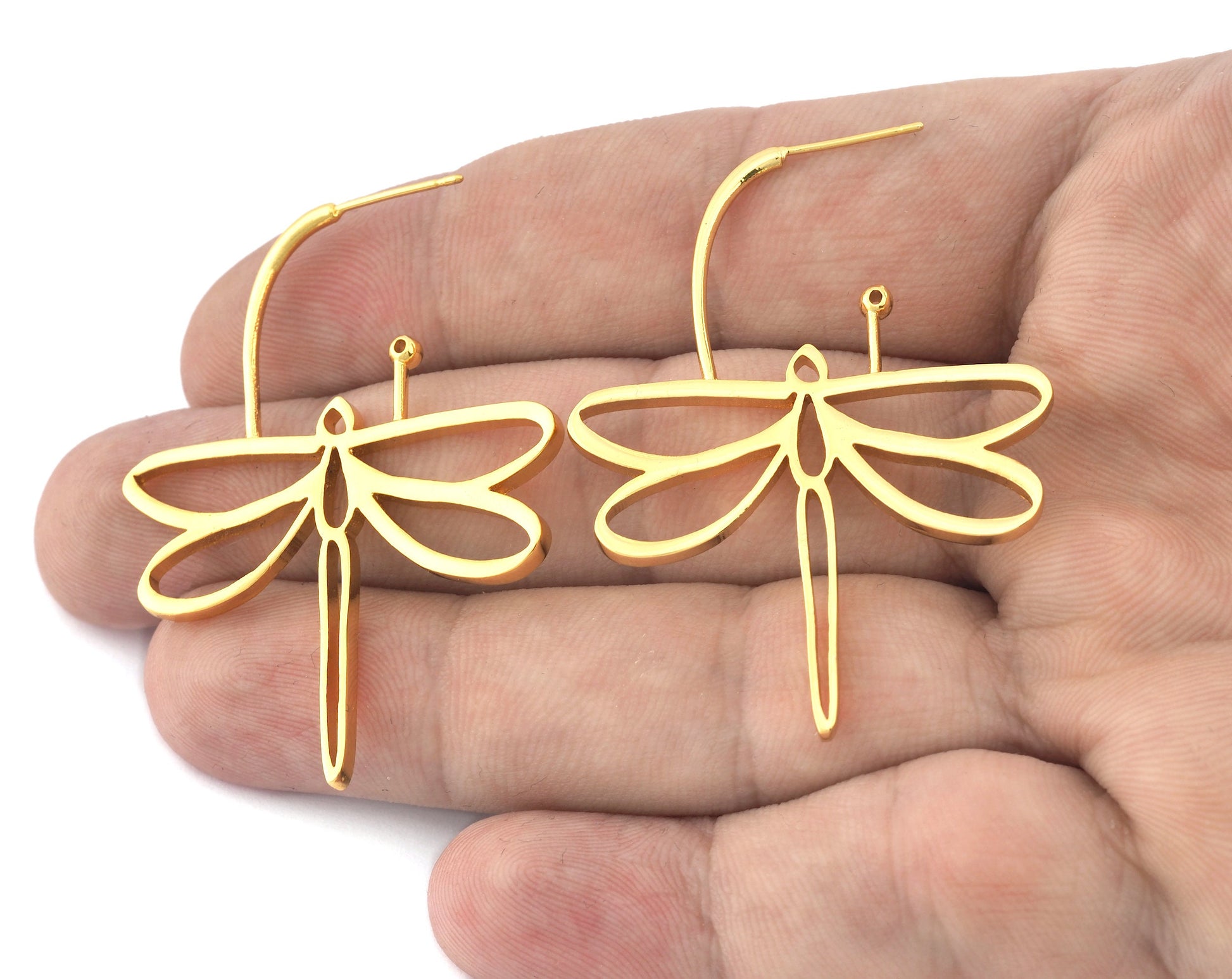 Dragonfly Earring Stud Post Shiny Gold Plated Brass 50x40 mm Earring Blanks 5152 newline
