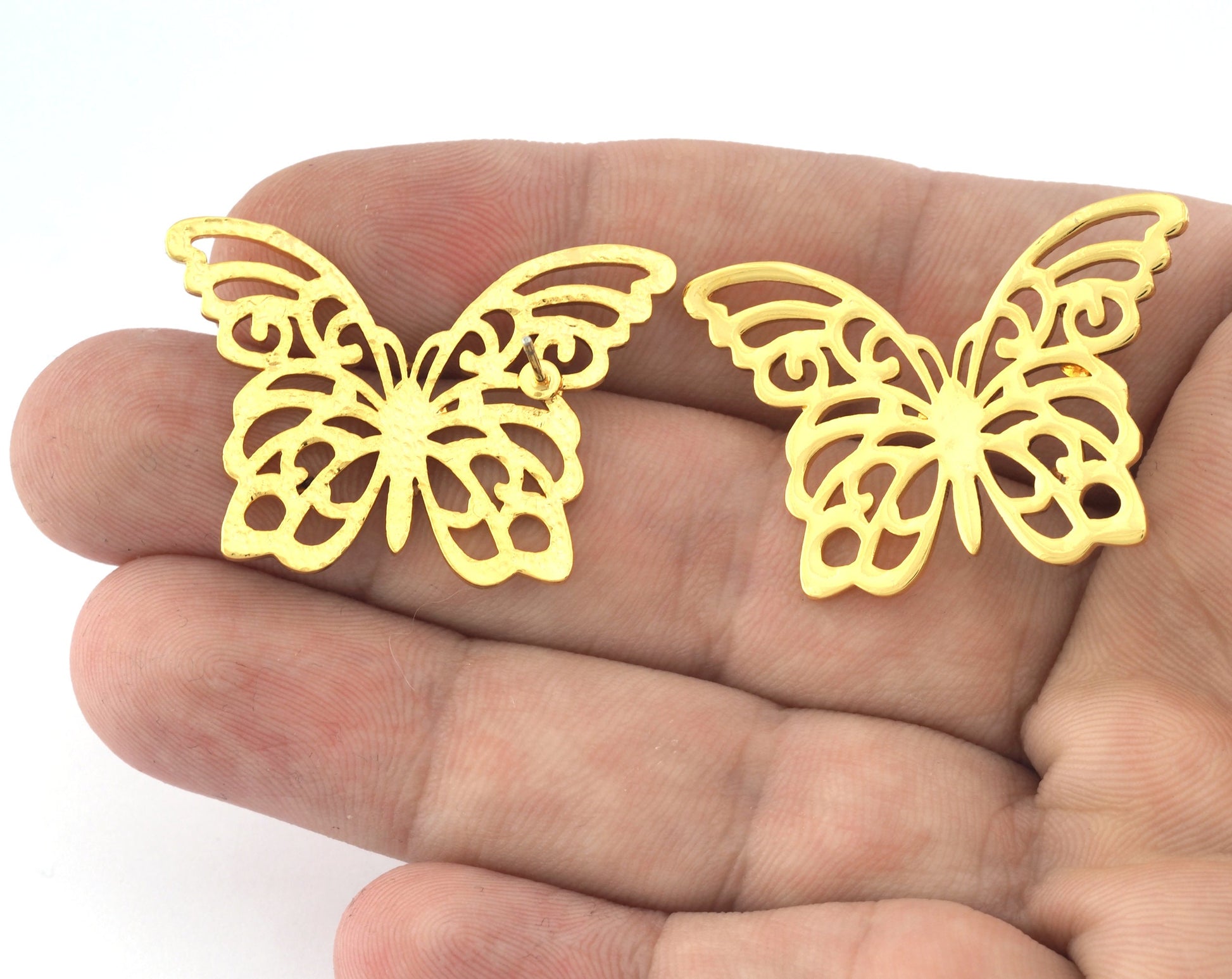 Butterfly, Animal Earring Stud Post Shiny Gold Plated Brass 38x27 mm Earring Blanks 5164 newline