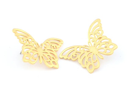 Butterfly, Animal Earring Stud Post Shiny Gold Plated Brass 38x27 mm Earring Blanks 5164 newline