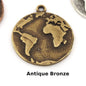 World Map Pendant, Raw Brass, Antique Copper Silver 21x18mm 5169