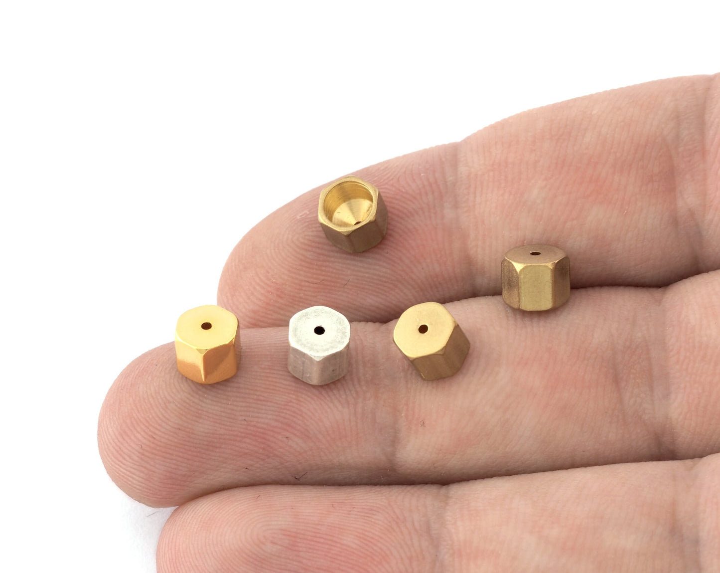 Hexagonal end caps, Cord ends Raw brass - Antique silver - Shiny Gold - Matte Gold - 6x5mm 5mm inner , ENC5 1658