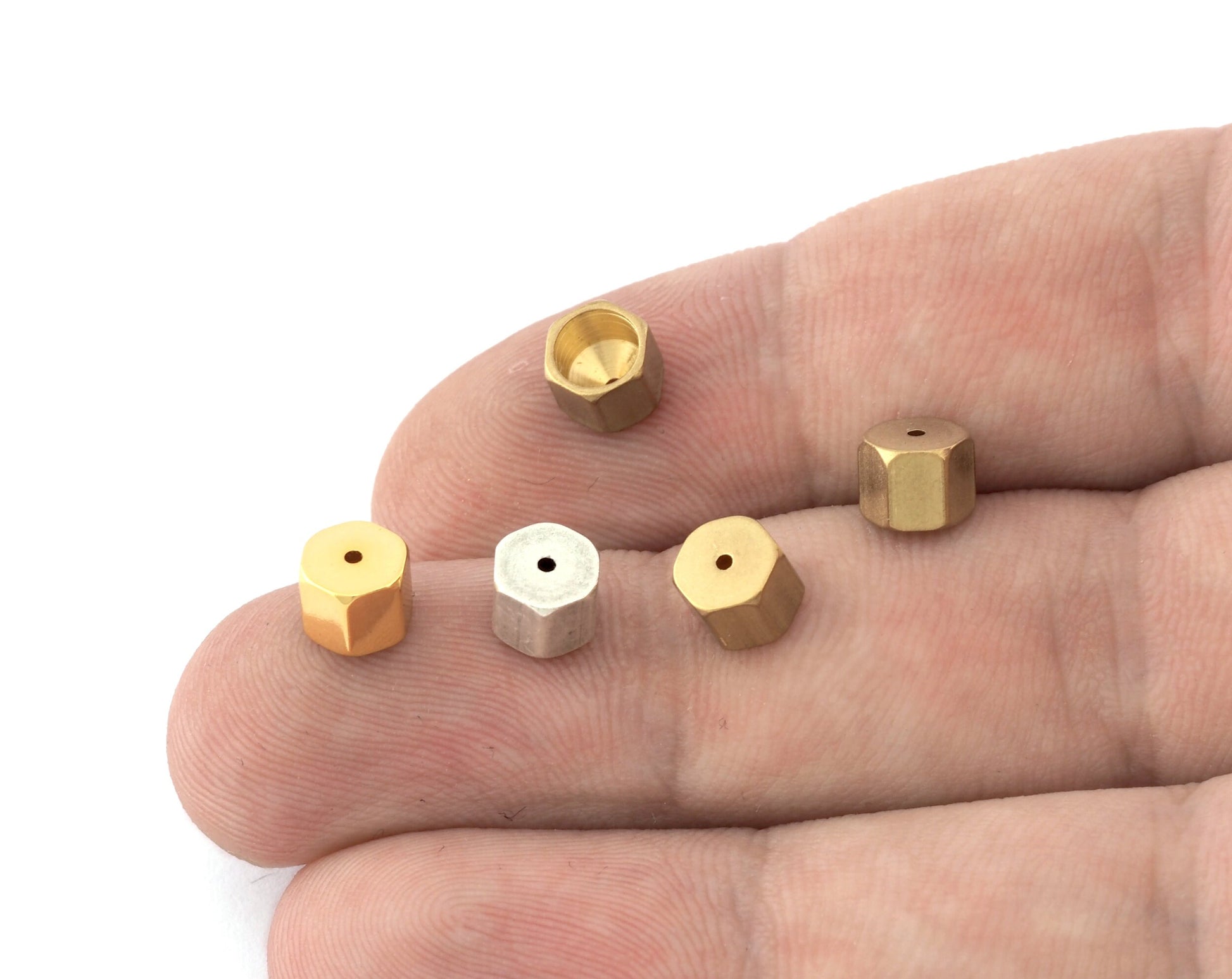 Hexagonal end caps, Cord ends Raw brass - Antique silver - Shiny Gold - Matte Gold - 6x5mm 5mm inner , ENC5 1658