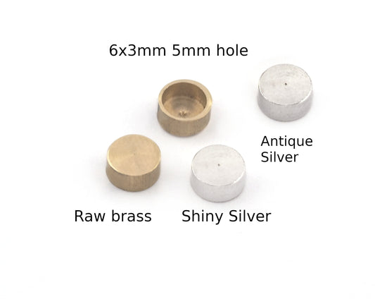 Round end caps Raw brass - Shiny silver - Antique silver 6x3mm 5mm inner without holes, ENC5 OZ5177
