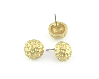 Ball , Shell Earring Stud Post Raw Brass, Shiny Silver 13 mm Earring Blanks 5180