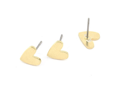 Heart, Love Stud Earring Post Raw Brass 8.5 mm Earring Blanks 5184