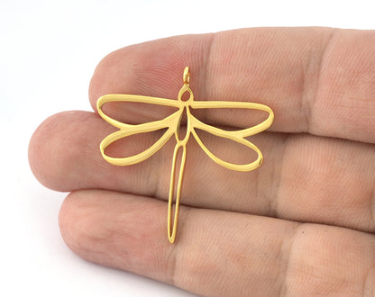 Dragonfly Charms, Pendant, Shiny Gold Plated Brass 38x38mm 5160 newline