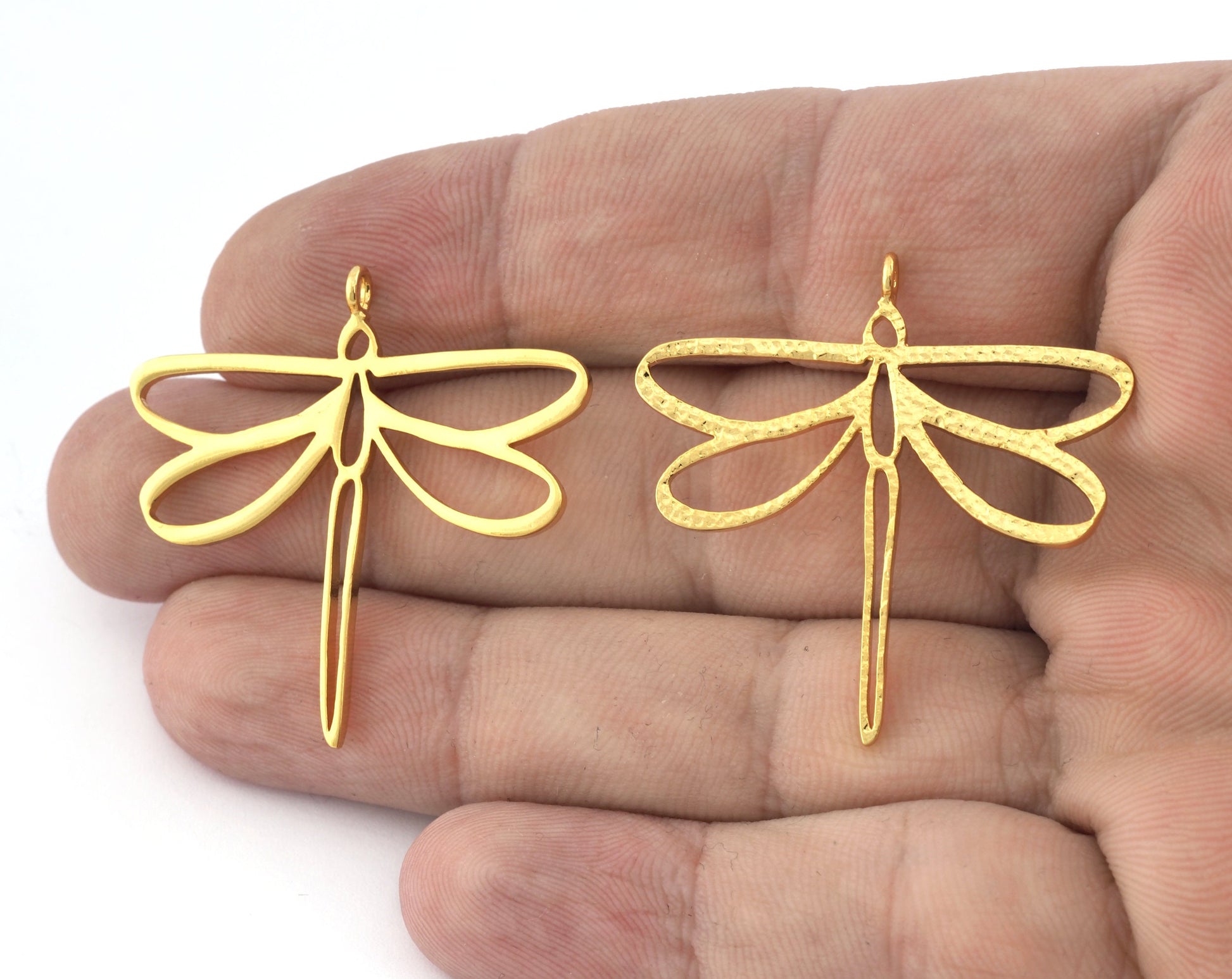 Dragonfly Charms, Pendant, Shiny Gold Plated Brass 38x38mm 5160 newline