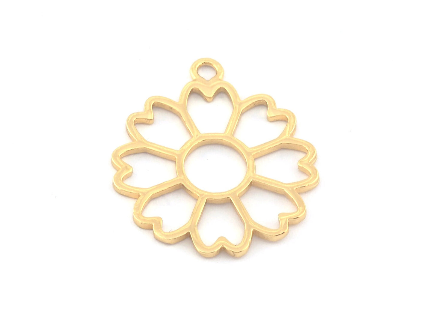 Flower, Heart Charms, Pendant, Shiny Gold Plated Brass 28x24mm 5156 newline
