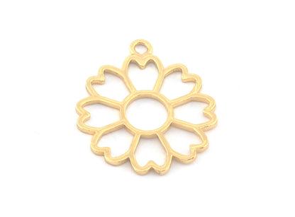 Flower, Heart Charms, Pendant, Shiny Gold Plated Brass 28x24mm 5156 newline