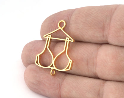 Bra, Underwear Hanger Charms, Pendant, Shiny Gold Plated Brass 32x26mm 5155 newline