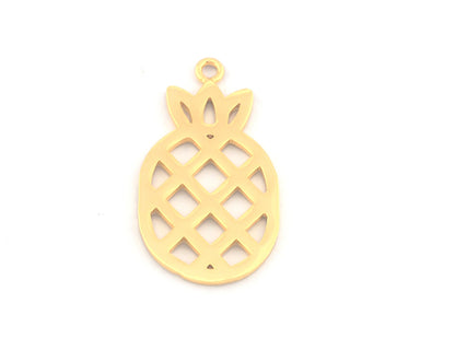 Pineapple Charms, Fruit Pendant, Shiny Gold Plated Brass 36x19mm 5165 newline