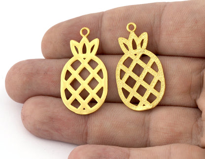 Pineapple Charms, Fruit Pendant, Shiny Gold Plated Brass 36x19mm 5165 newline
