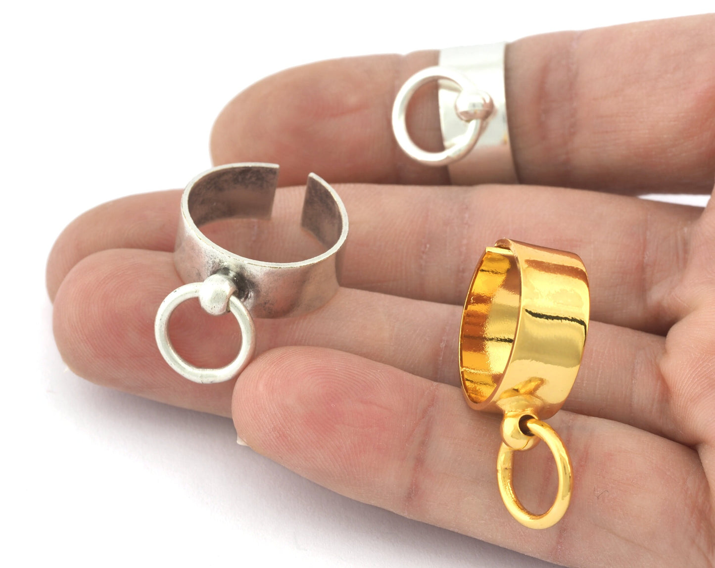 Hoop Ring, Adjustable Ring Antique Silver, Shiny Silver, Shiny Gold plated Plated brass 5198