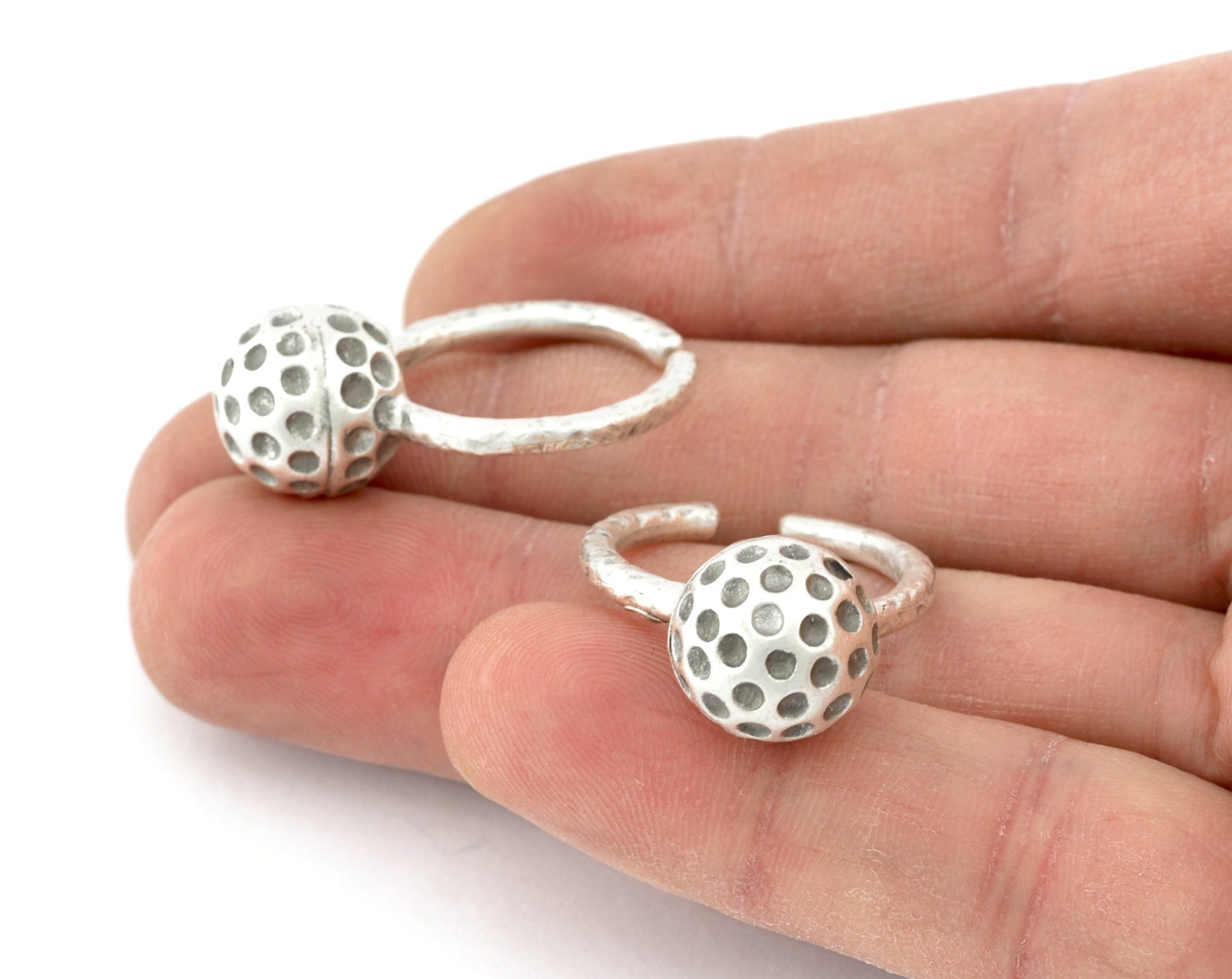 Golf Balls Ring, Adjustable Ring , Antique Silver Plated Brass (8US) 5205