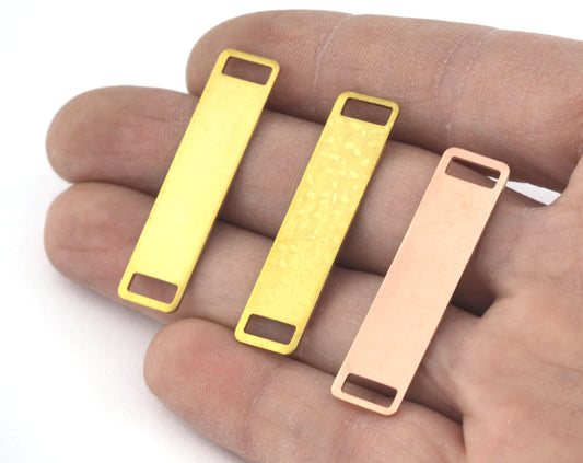 Rectangle Stamping Blank, Bar Necklace with Holes, Tag for Stamping, 2 hole raw brass, hammered, copper 10x40mm OZ5221-255